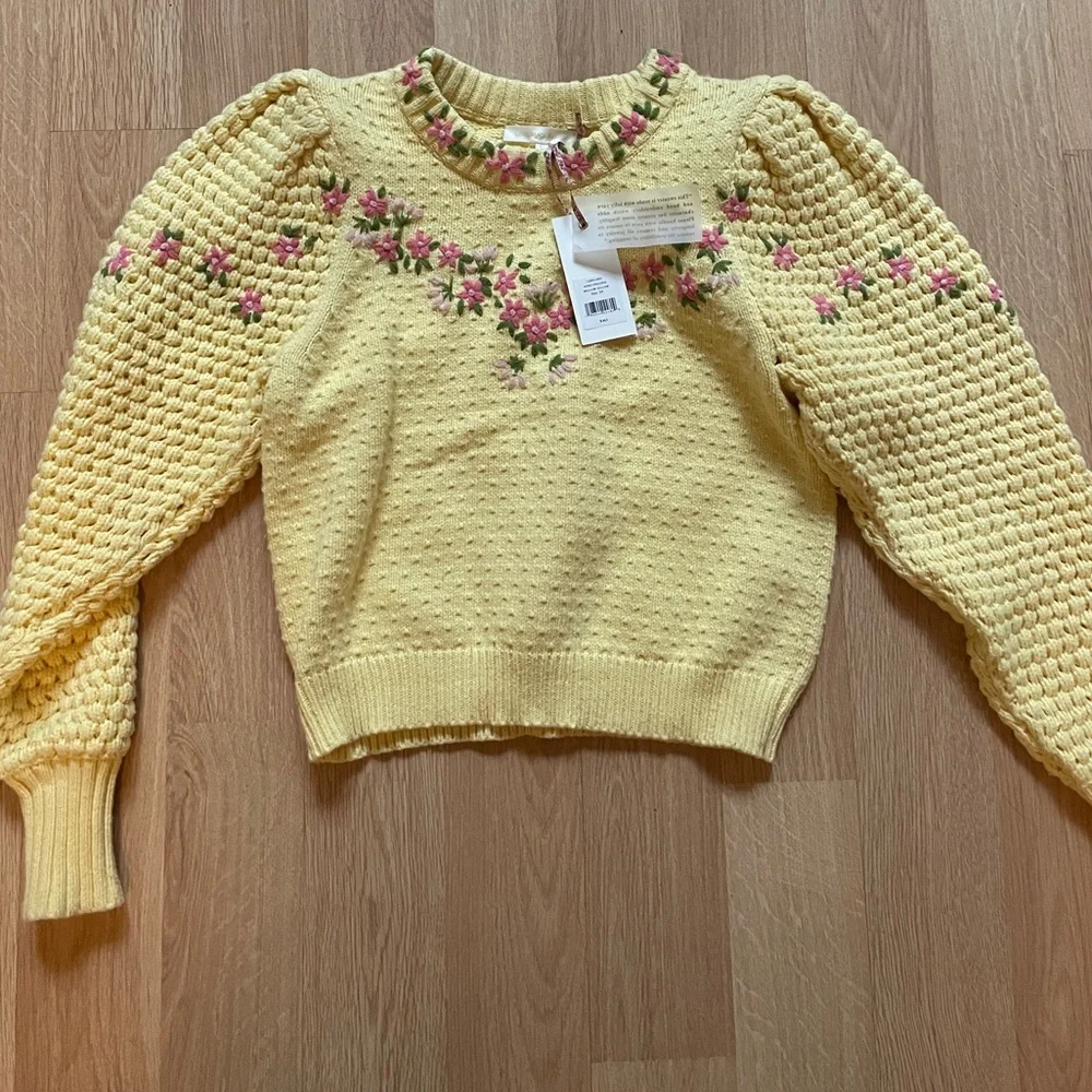 LoveShackFancy Yellow Floral Puff-Sleeve Sweater